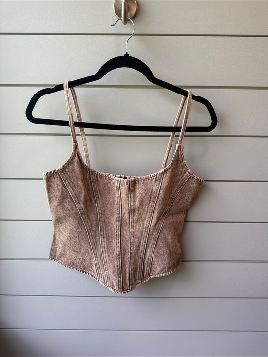Lioness Tops - Lioness Capri Denim Taupe Corset Crop Top